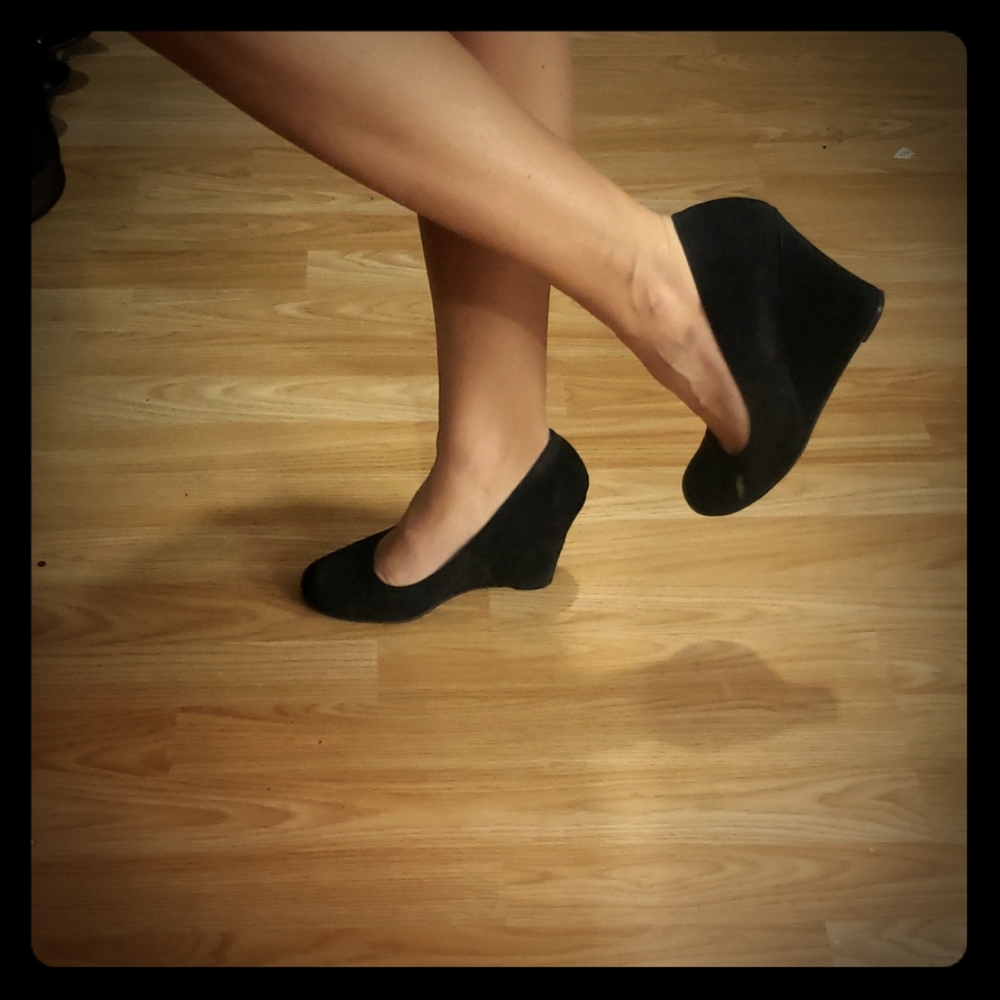 Black suede wedges